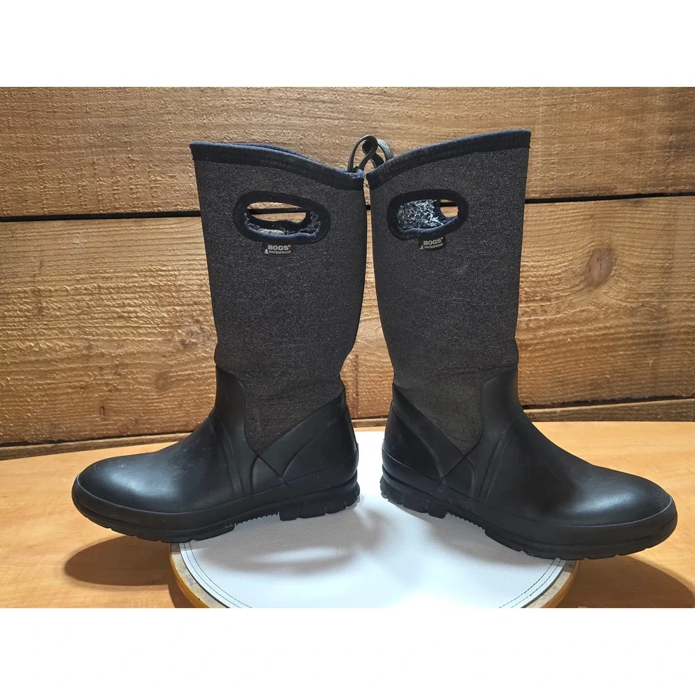 Bogs Crandall Tall Womens Waterproof Winter Boots Black Grey 72038-009 Size 9